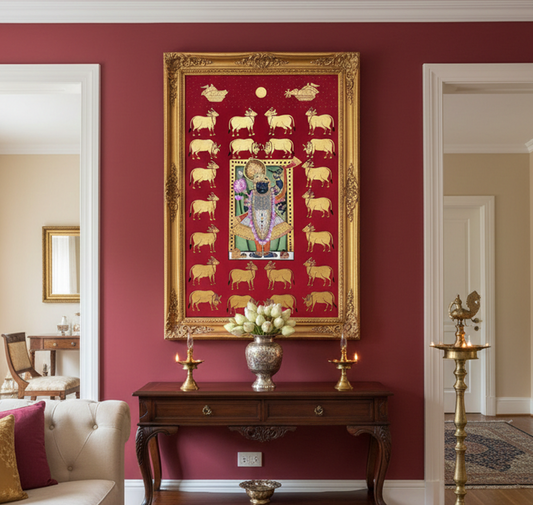 Shreenathji Pichwai Painting – Handmade Nathdwara Style Lord Krishna Wall Art | Traditional Indian Devotional Artwork