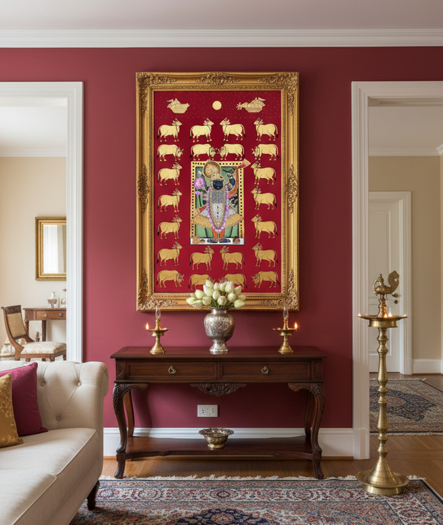 Shreenathji Pichwai Painting – Handmade Nathdwara Style Lord Krishna Wall Art | Traditional Indian Devotional Artwork