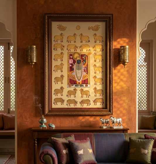 Gold Shreenathji Pichwai Painting – Luxury Handmade Lord Krishna Wall Art | Traditional Indian Religious Decor