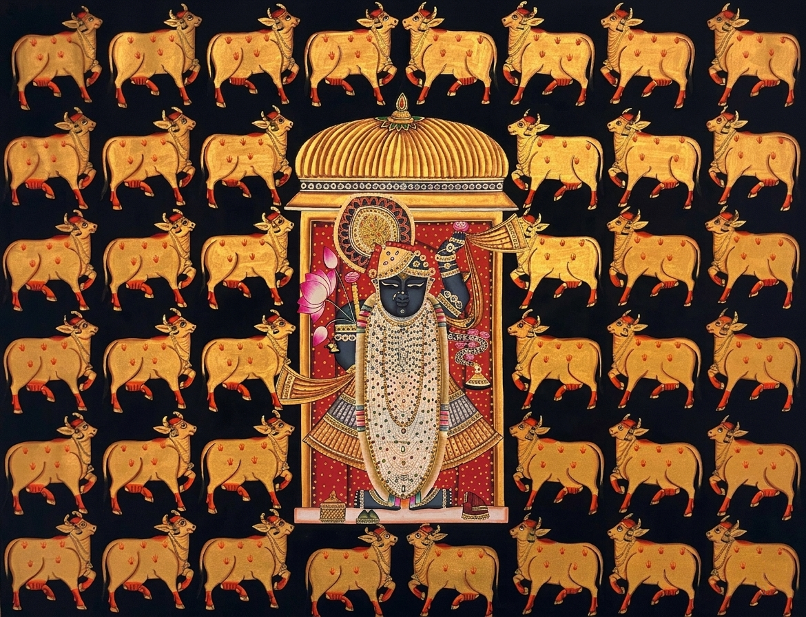 Shrinathji Pichwai Painting, Large Pichwai, Handmade Pichwai Art