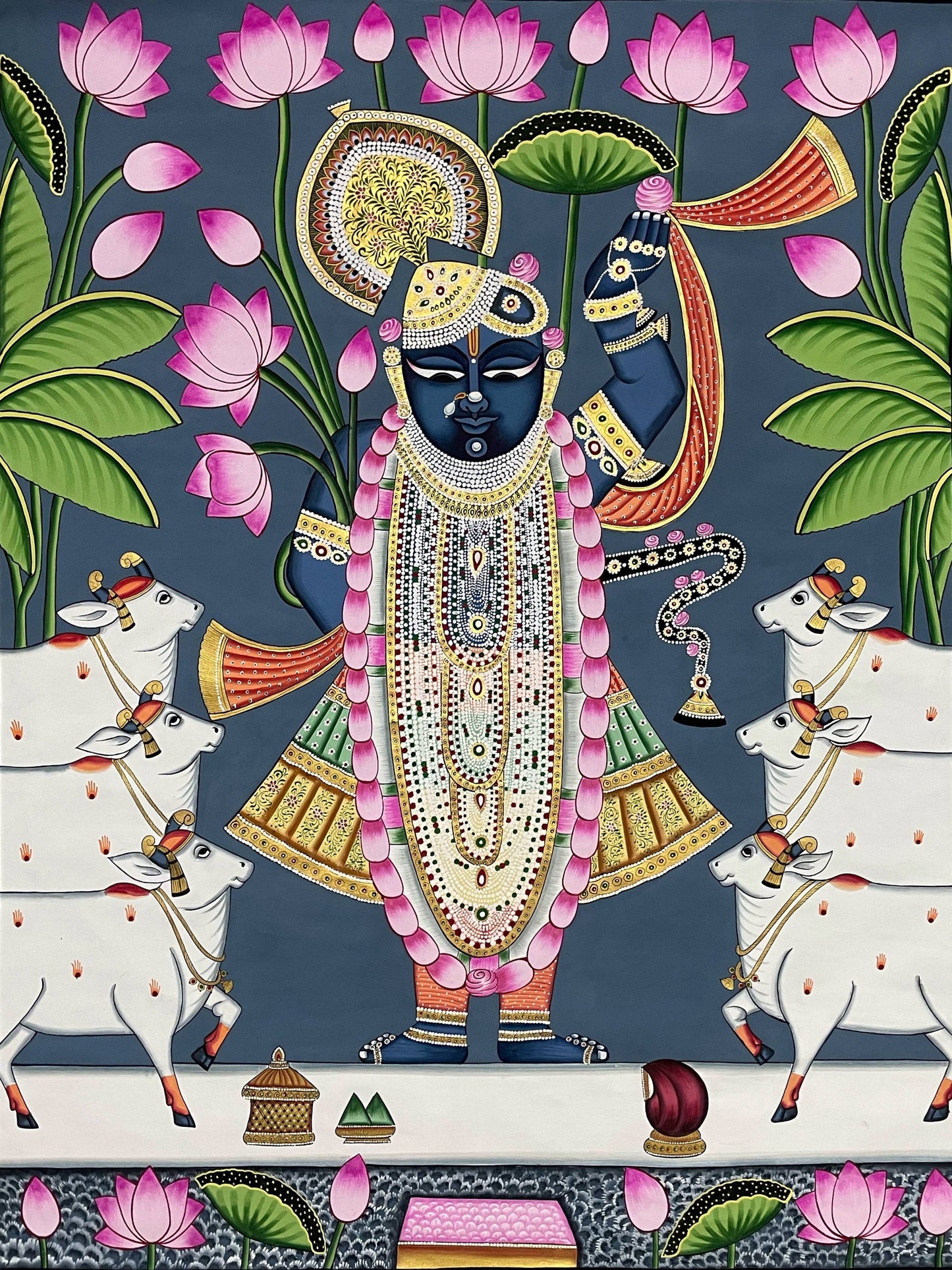 Shrinathji Pichwai Painting, Large Pichwai, Handmade Pichwai Art on cloth Indian Decor, Wall Art, Home Decor Gift