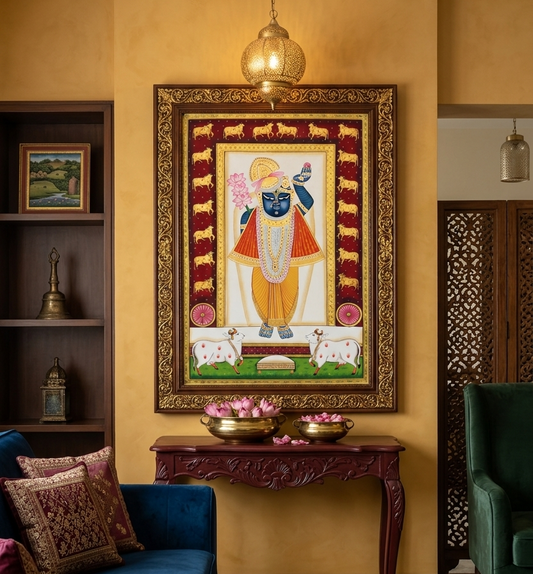 Shreenathji Lotus Pichwai Painting | Traditional Indian Wall Art