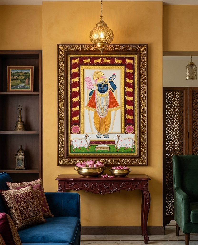 Shreenathji Lotus Pichwai Painting | Traditional Indian Wall Art