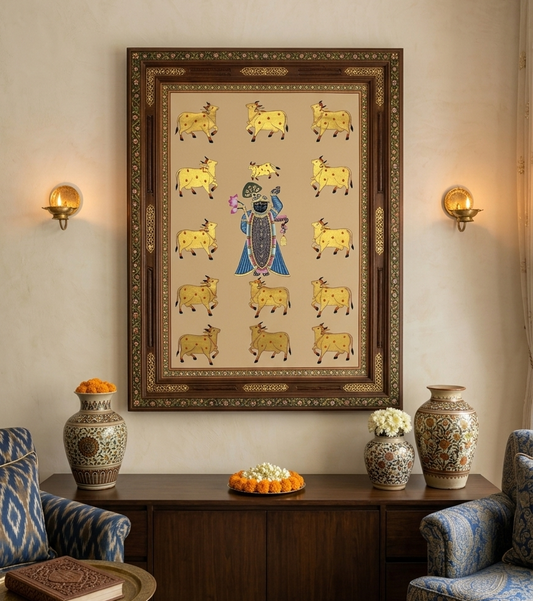 Shreenathji Pichwai Art Painting for Home Decor, Traditional Handmade Shri Nath Ji Wall Painting, Nathdwara Style Krishna Artwork, Indian Spiritual Art