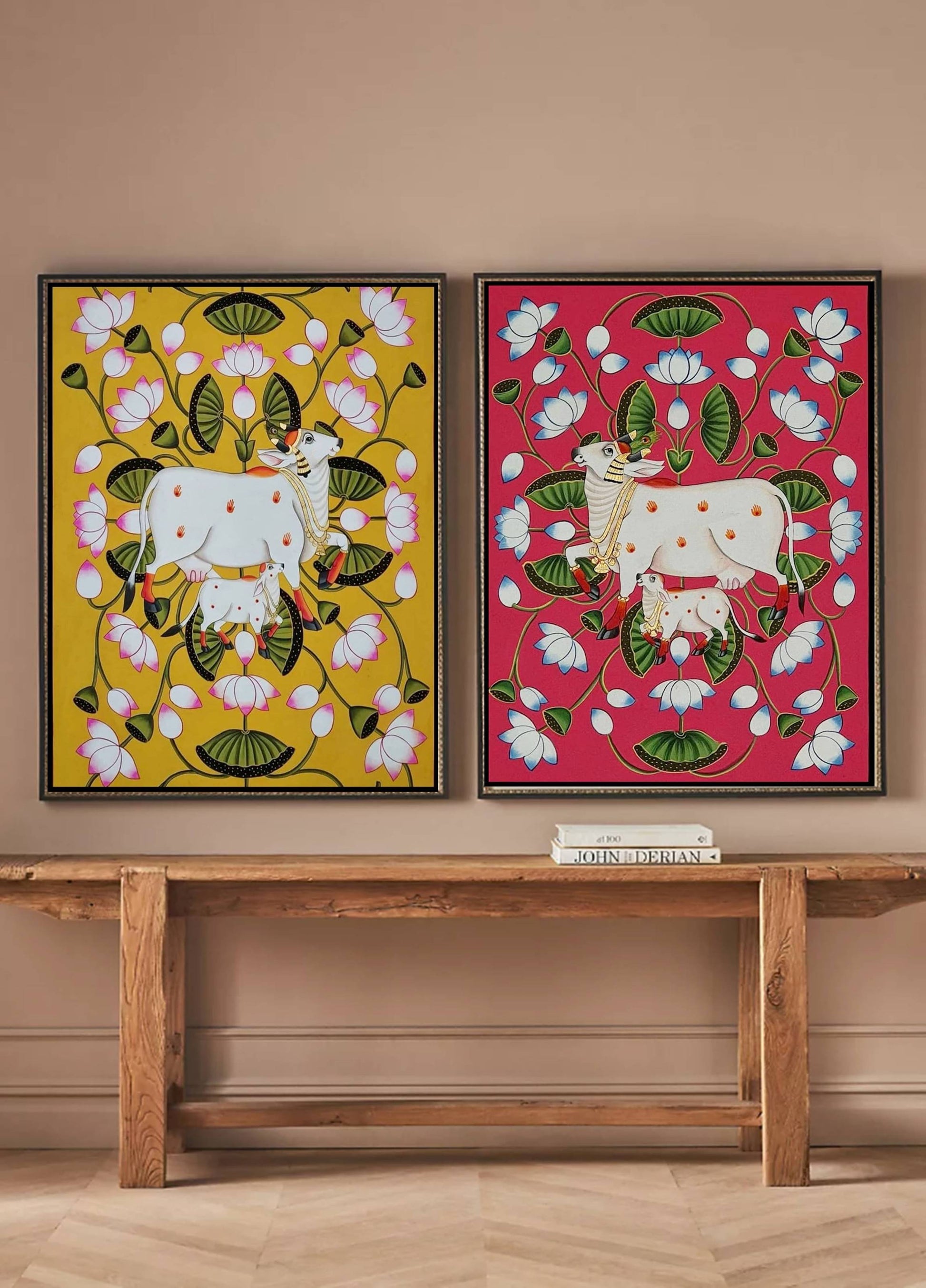 Pichwai Painting Of Cow, Set of 2, Traditional Indian Pichwai Painting For Home Decor, Wall Art, Wall Decor - Jaipur Earth