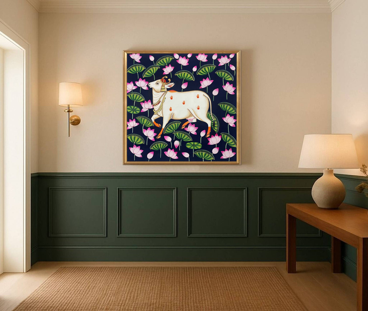 Pichwai Painting Of Cow, Modern Indian Pichwai Painting For Home Decor, Wall Hanging, Wall Painting