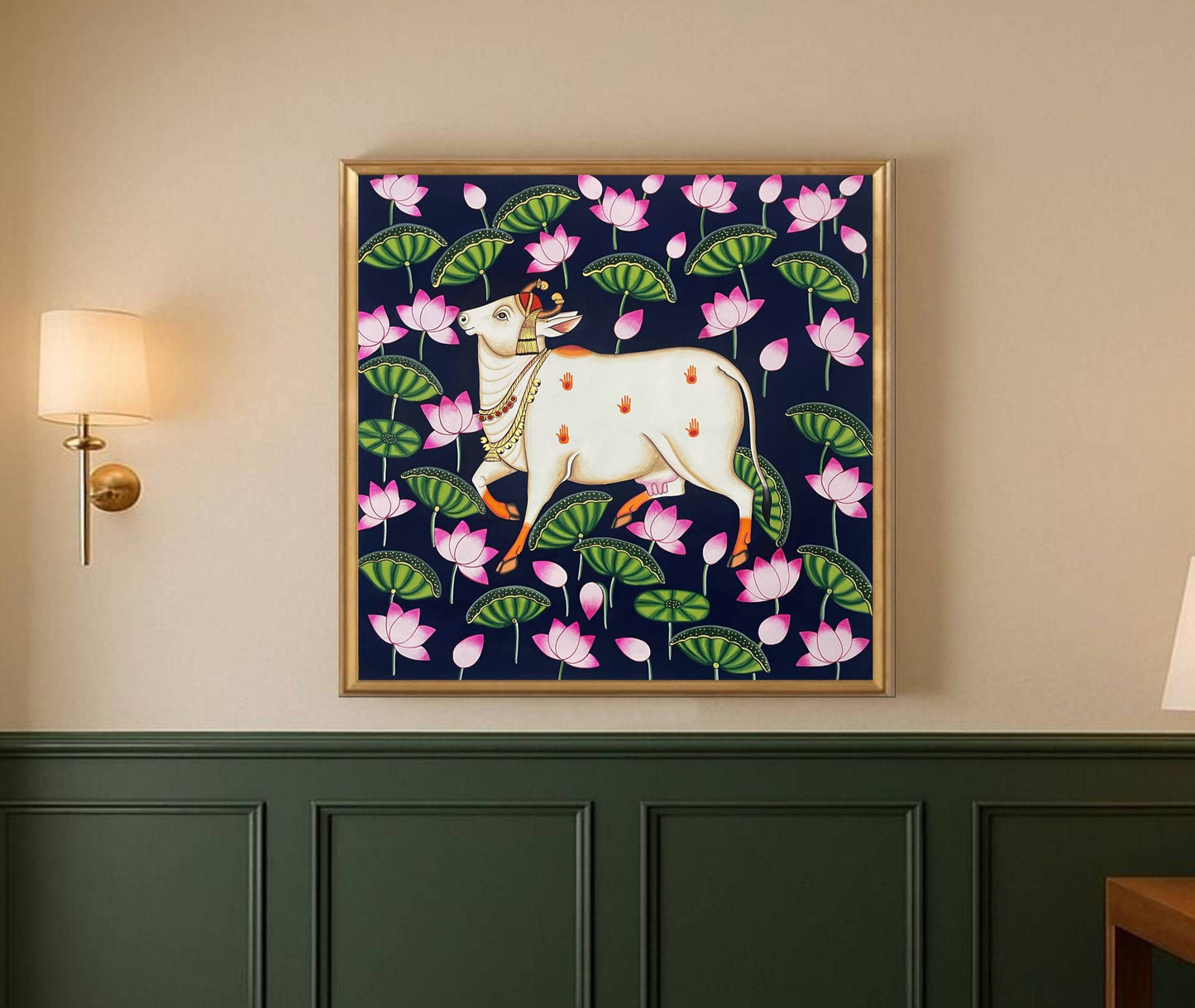 Pichwai Painting Of Cow, Modern Indian Pichwai Painting For Home Decor, Wall Hanging, Wall Painting