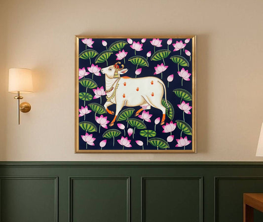 Pichwai Painting Of Cow, Modern Indian Pichwai Painting For Home Decor, Wall Hanging, Wall Painting