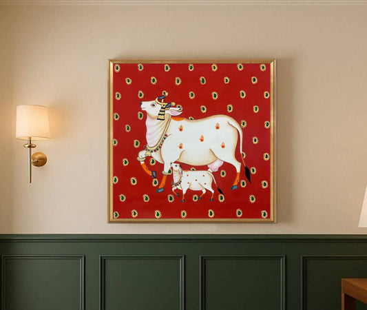 Pichwai Painting Of Cow, Modern Indian Pichwai Painting For Home Decor, Wall Hanging, Wall Painting