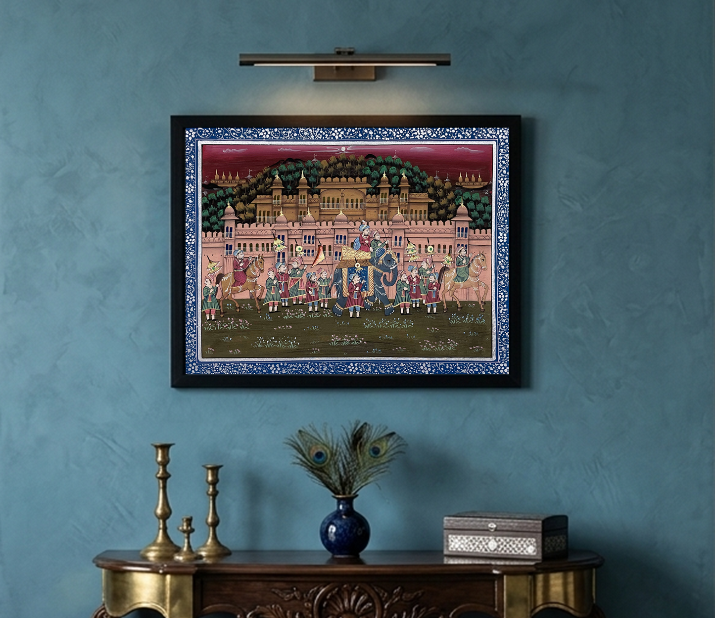 Royal Procession Detailed Hand Painted Artwork, Rajasthani Painting, Framed
